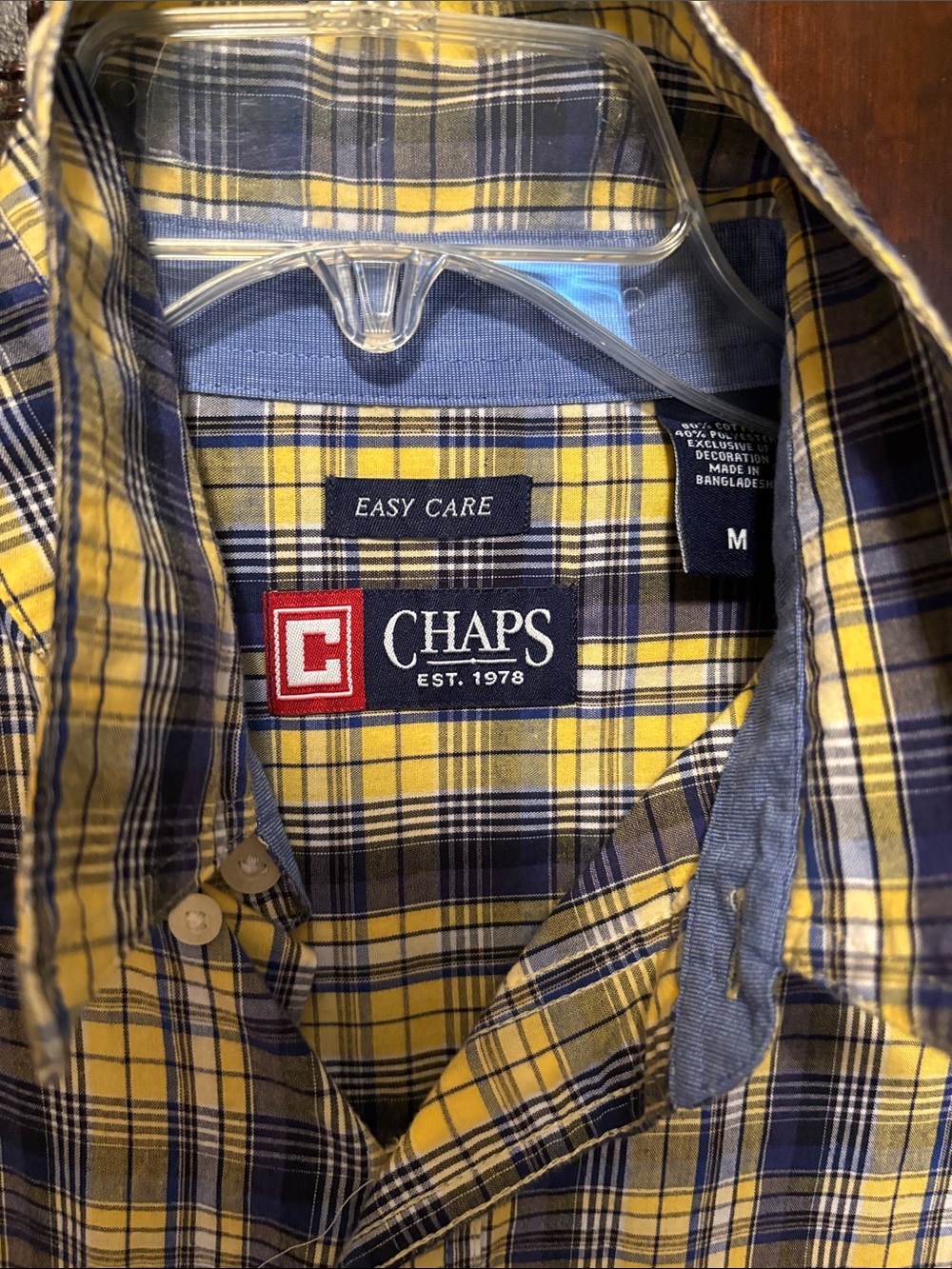 Chaps Yellow and Navy Plaid Cotton Button-Down Shirt